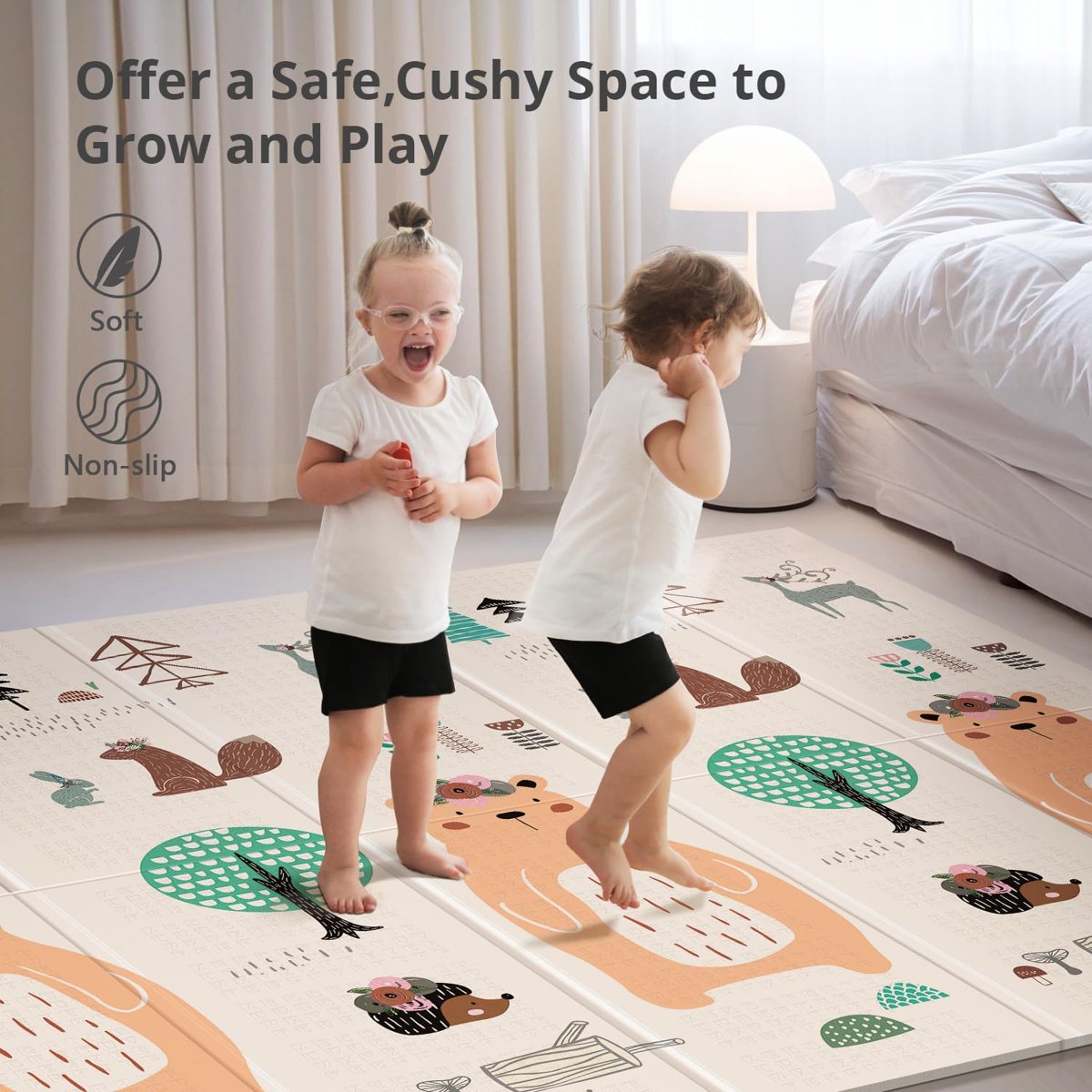 PIGLOG Baby Play Mat for Tummy Time, Foldable Bear Print, 79 x 71 in