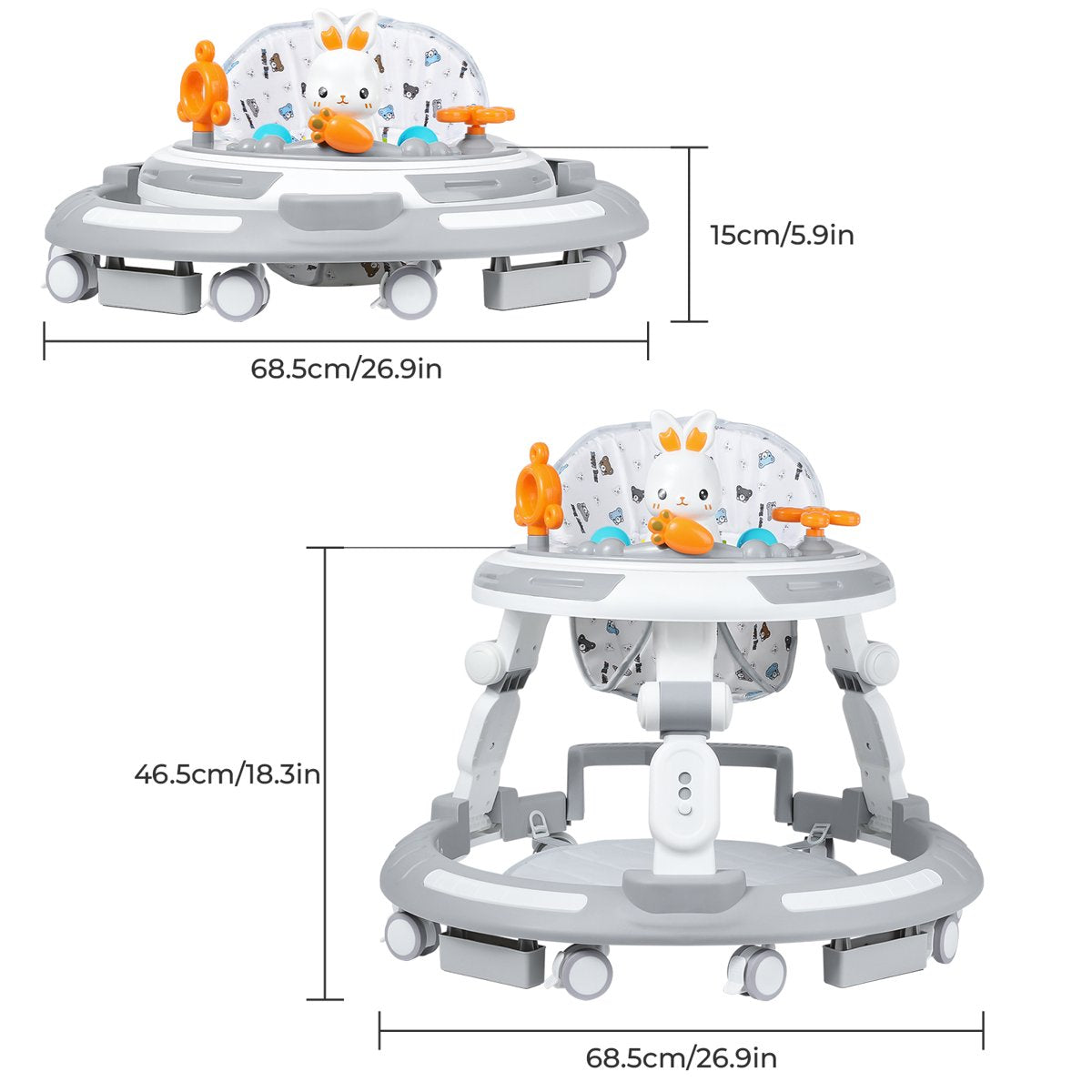 PIGLOG Baby Walker for Playtime, 4-in-1 Foldable with Adjustable Height