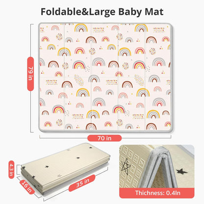 PIGLOG Baby Play Mat for Tummy Time, Foldable Rainbow & Stars, 79 x 71 in