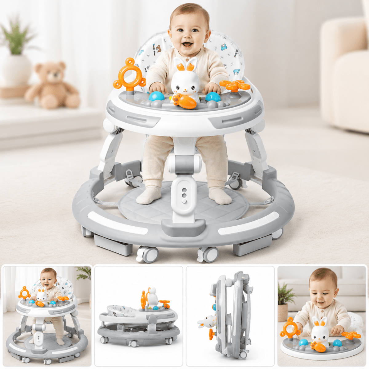 PIGLOG Baby Walker for Supervised Play, 4-in-1 Foldable Activity Center
