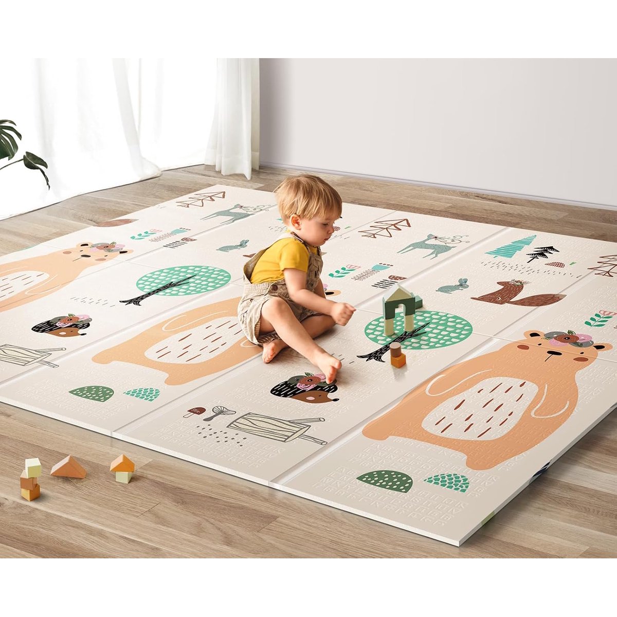 PIGLOG Baby Play Mat for Tummy Time, Foldable Bear Print, 79 x 71 in