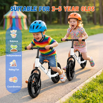 PIGLOG Balance Bike for First Rides, Tool-Free Fit, White, Ages 2–5