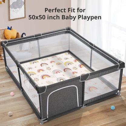 PIGLOG Baby Play Mat for Tummy Time, Foldable Rainbow Rain, 50 x 50 in