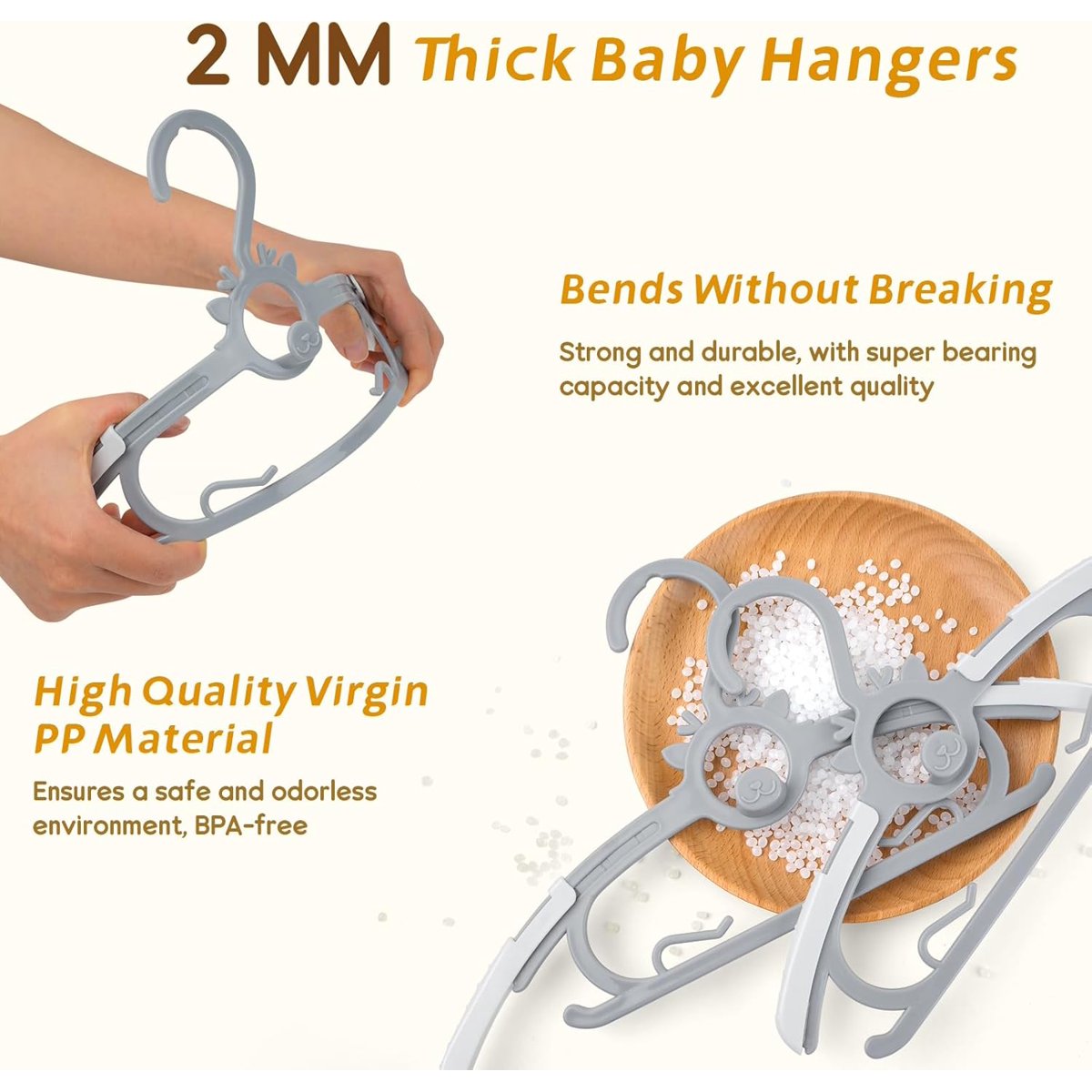 PIGLOG Baby Hangers for Nursery, 60-Pack Extendable, 11–14 in, Grey