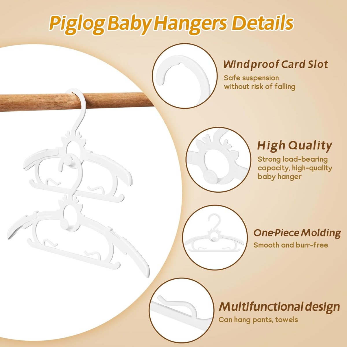 PIGLOG Baby Hangers for Nursery, 60-Pack Extendable, 11–14 in, White