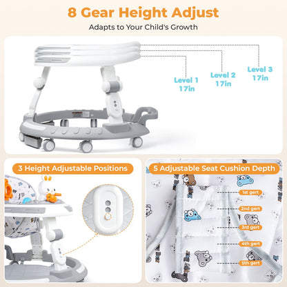 PIGLOG Baby Walker for Playtime, 4-in-1 Foldable with Adjustable Height