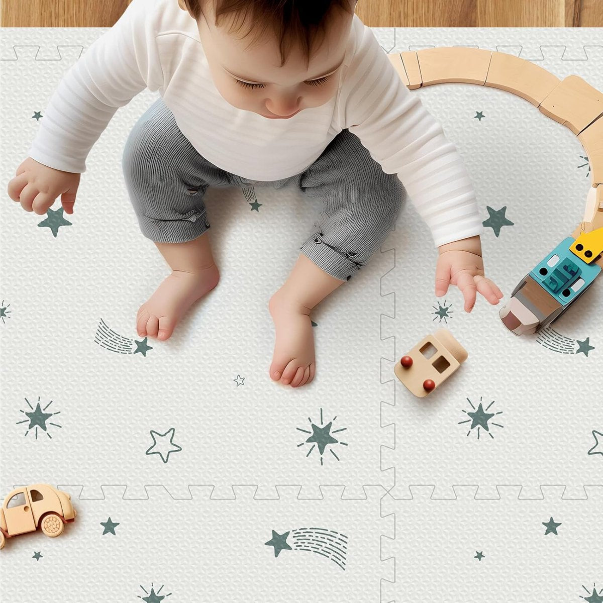PIGLOG Baby Play Mat for Crawling, Joy Print, 6 Foam Tiles, 72 x 48 in