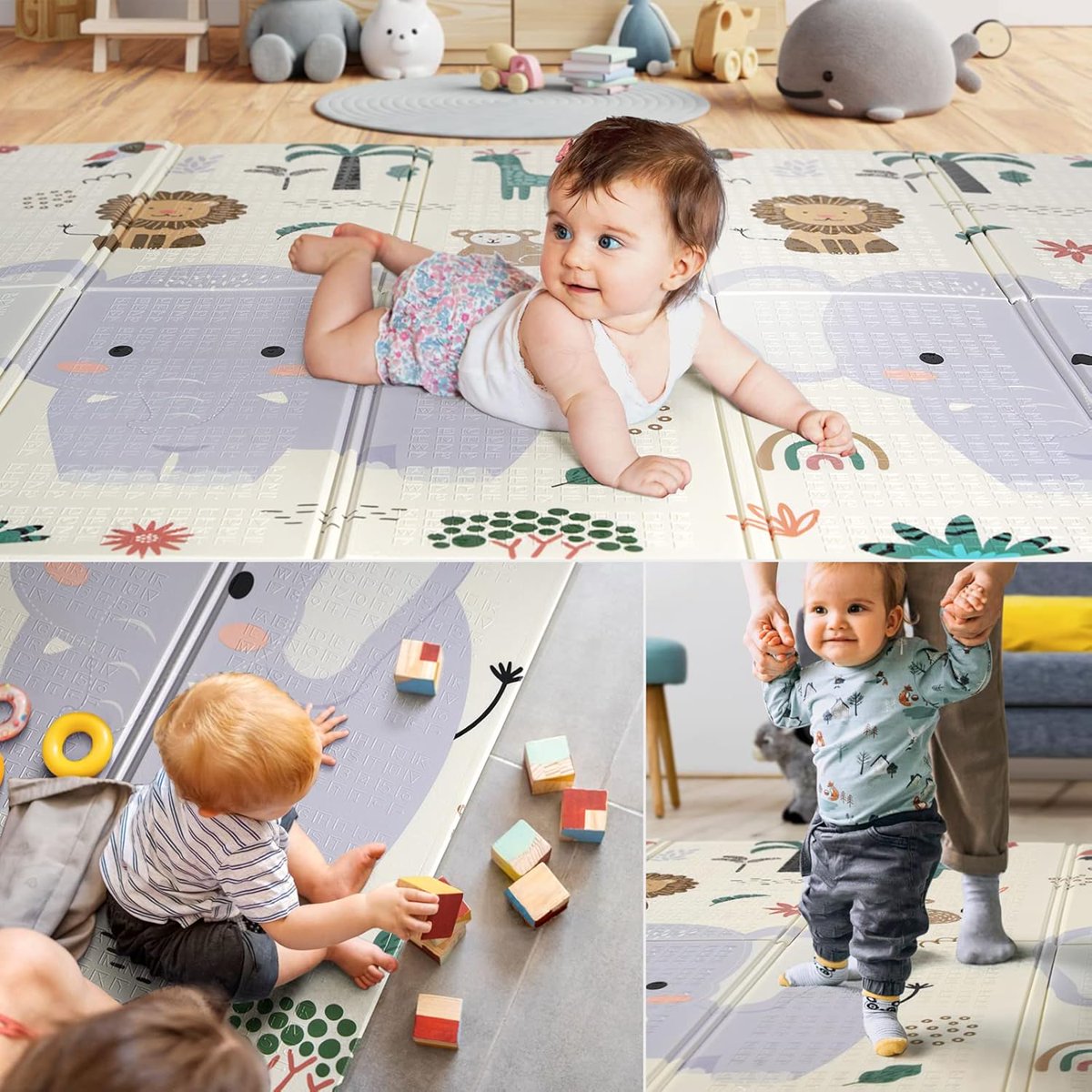 PIGLOG Baby Play Mat for Tummy Time, Foldable Jungle Friends, 79 x 71 in