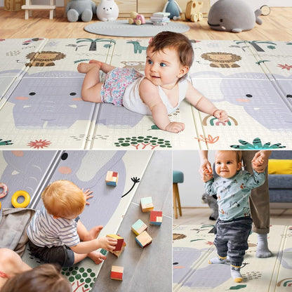 PIGLOG Baby Play Mat for Tummy Time, Foldable Jungle Friends, 79 x 71 in