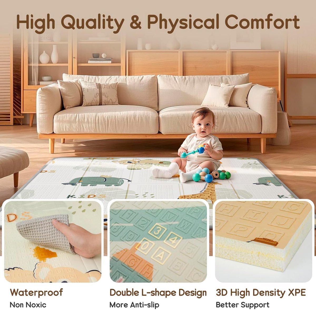 PIGLOG Baby Play Mat for Tummy Time, Reversible Giraffe, 50 x 50 in