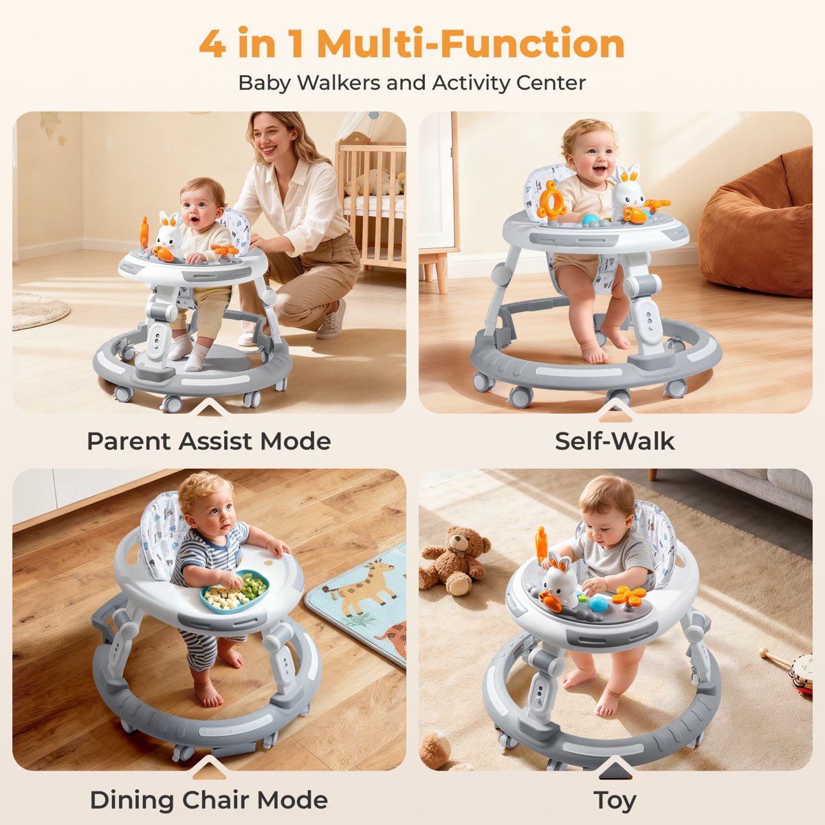 PIGLOG Baby Walker for Supervised Play, 4-in-1 Foldable Activity Center