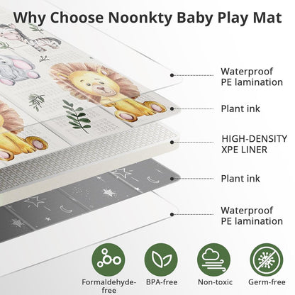 PIGLOG Baby Play Mat for Tummy Time, Foldable Safari Friends, 79 x 71 in