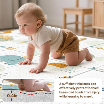 PIGLOG Baby Play Mat for Crawling, Foldable Giraffe & Elephant, 79 x 71 in