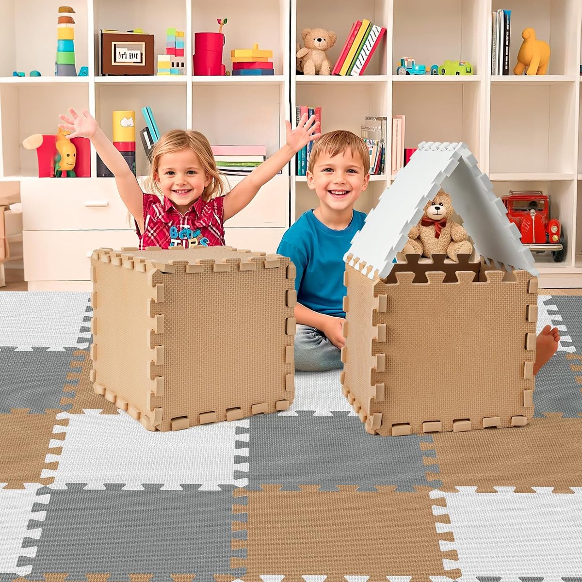PIGLOG Foam Floor Tiles for Playrooms, 36 Interlocking Squares, 11.8 in