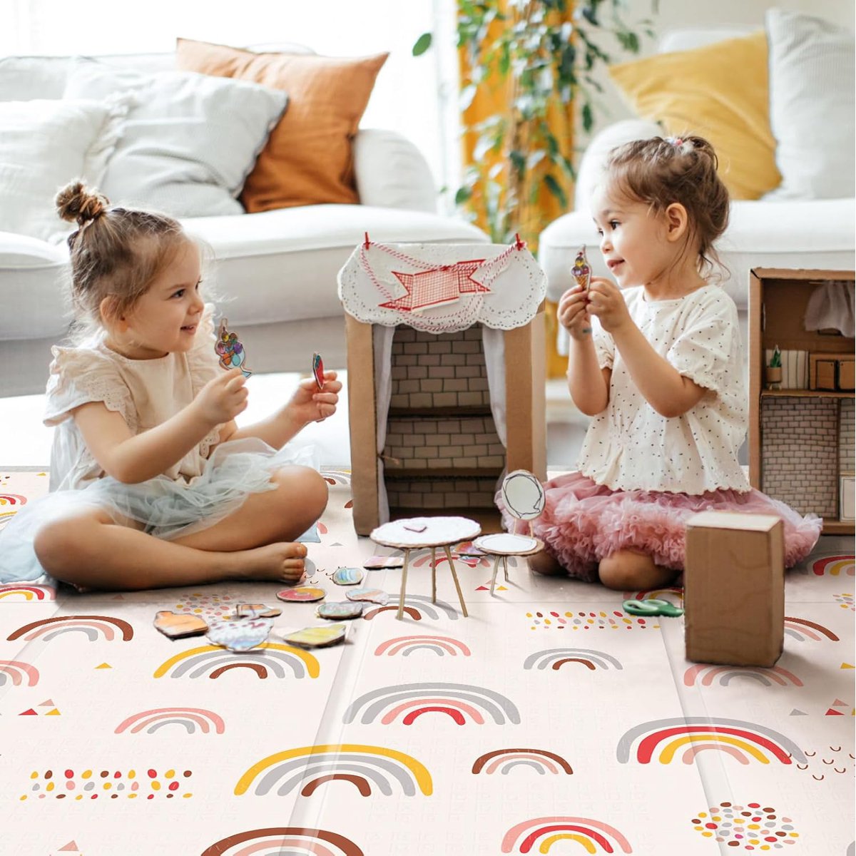 PIGLOG Baby Play Mat for Tummy Time, Foldable Rainbow Rain, 50 x 50 in