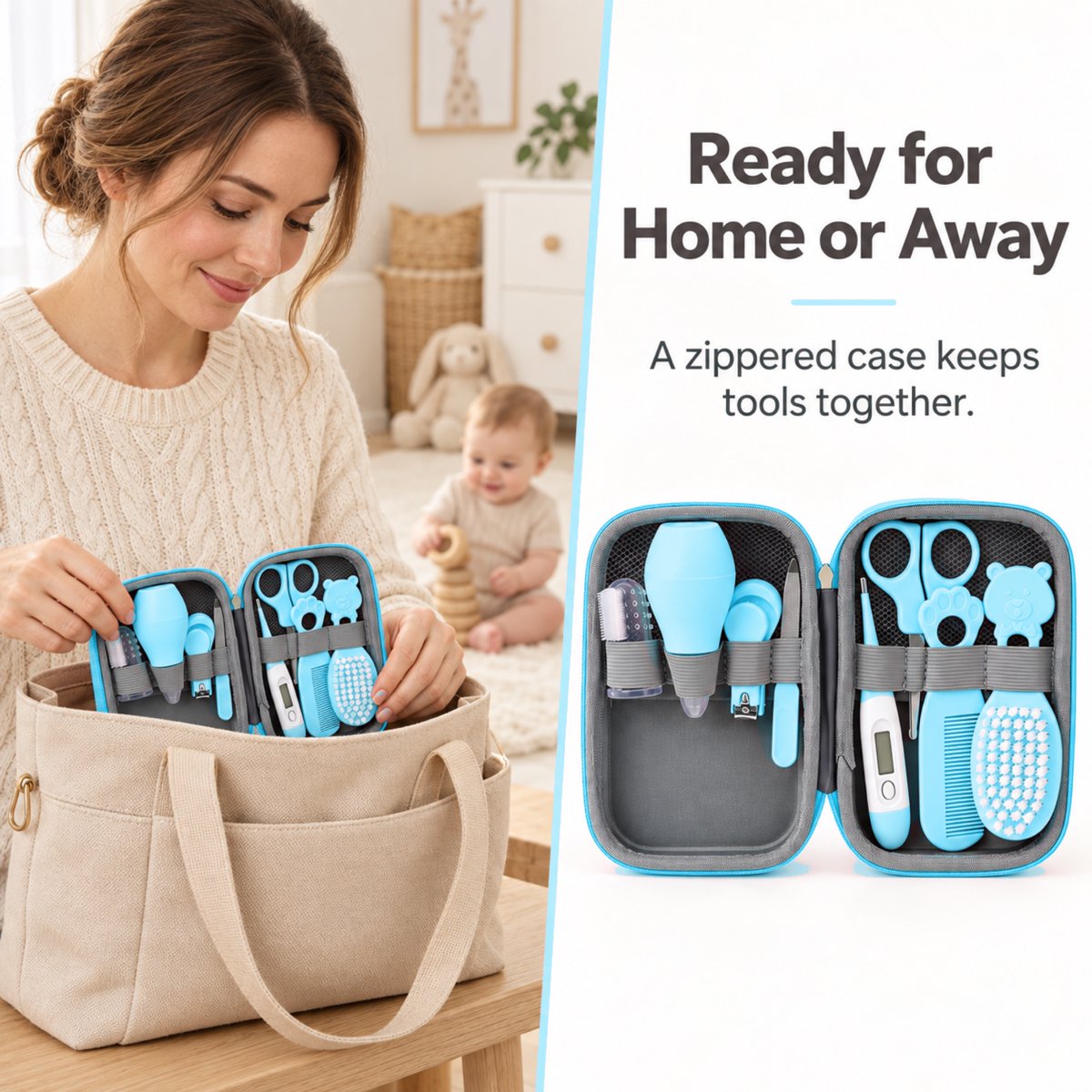 PIGLOG Baby Care Kit for Home & Travel, 8-Piece Set with Thermometer