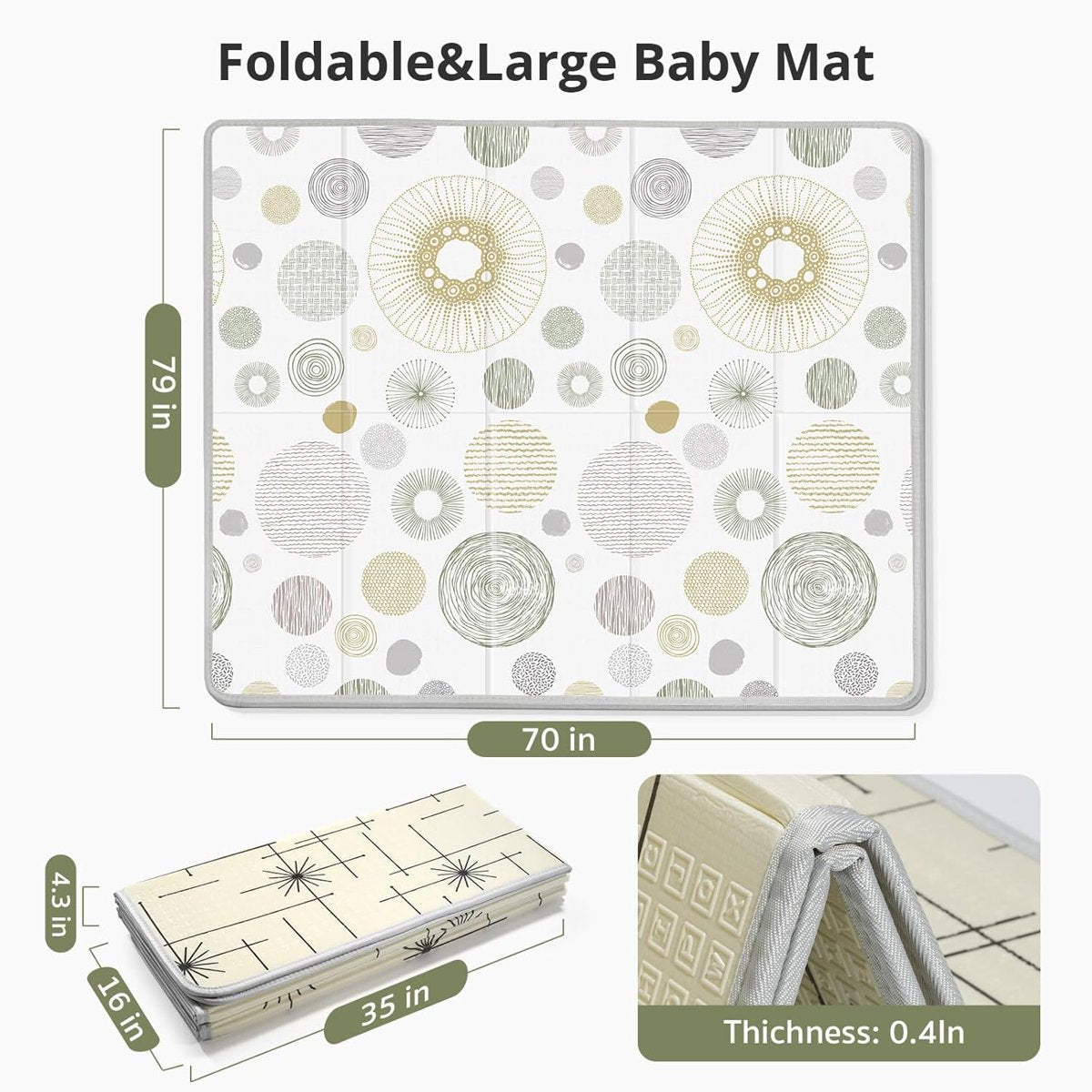PIGLOG Baby Play Mat for Tummy Time, Reversible Circles, 79 x 71 in