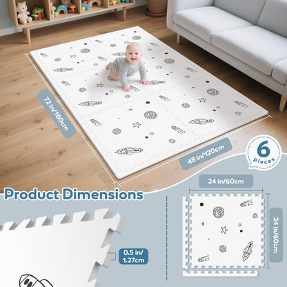 PIGLOG Baby Play Mat for Crawling, Galaxy Print, 6 Foam Tiles, 72 x 48 in