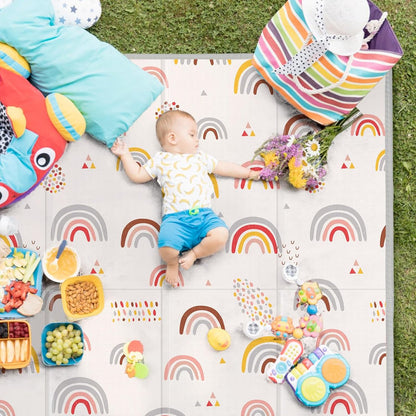PIGLOG Baby Play Mat for Tummy Time, Foldable Rainbow & Stars, 79 x 71 in