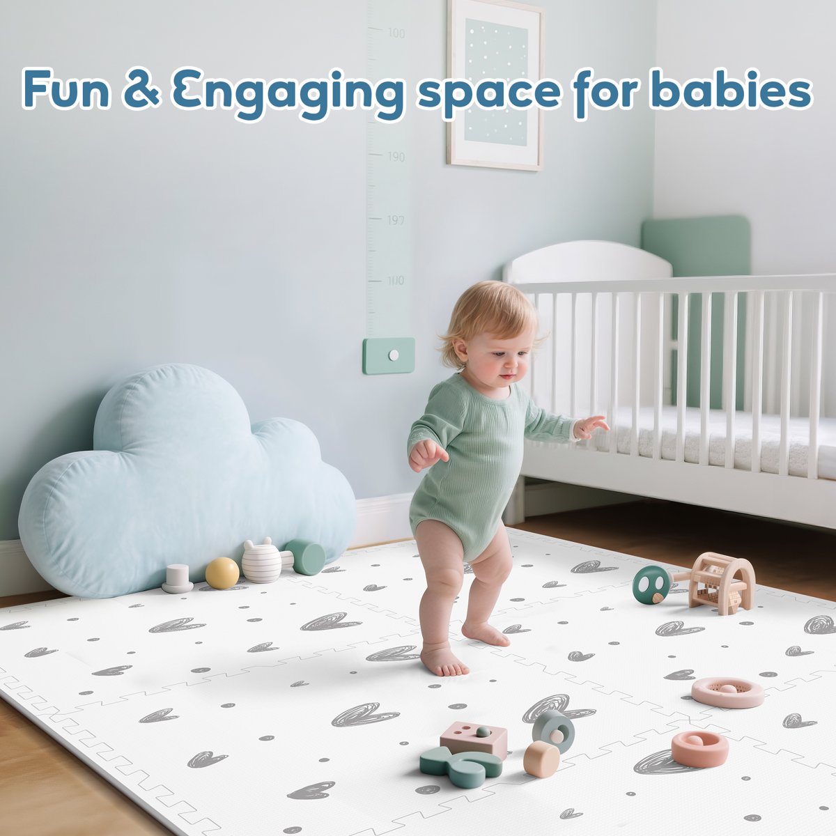 PIGLOG Baby Play Mat for Crawling, Love Print, 6 Foam Tiles, 72 x 48 in