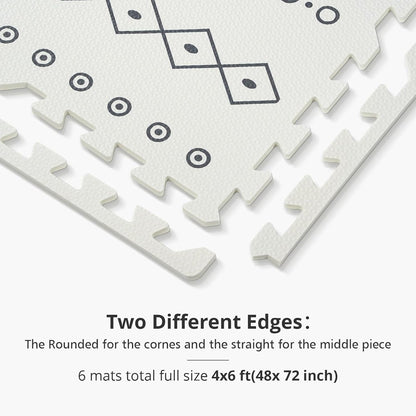 PIGLOG Baby Play Mat for Crawling, Bohemia Print, 6 Foam Tiles, 72 x 48 in
