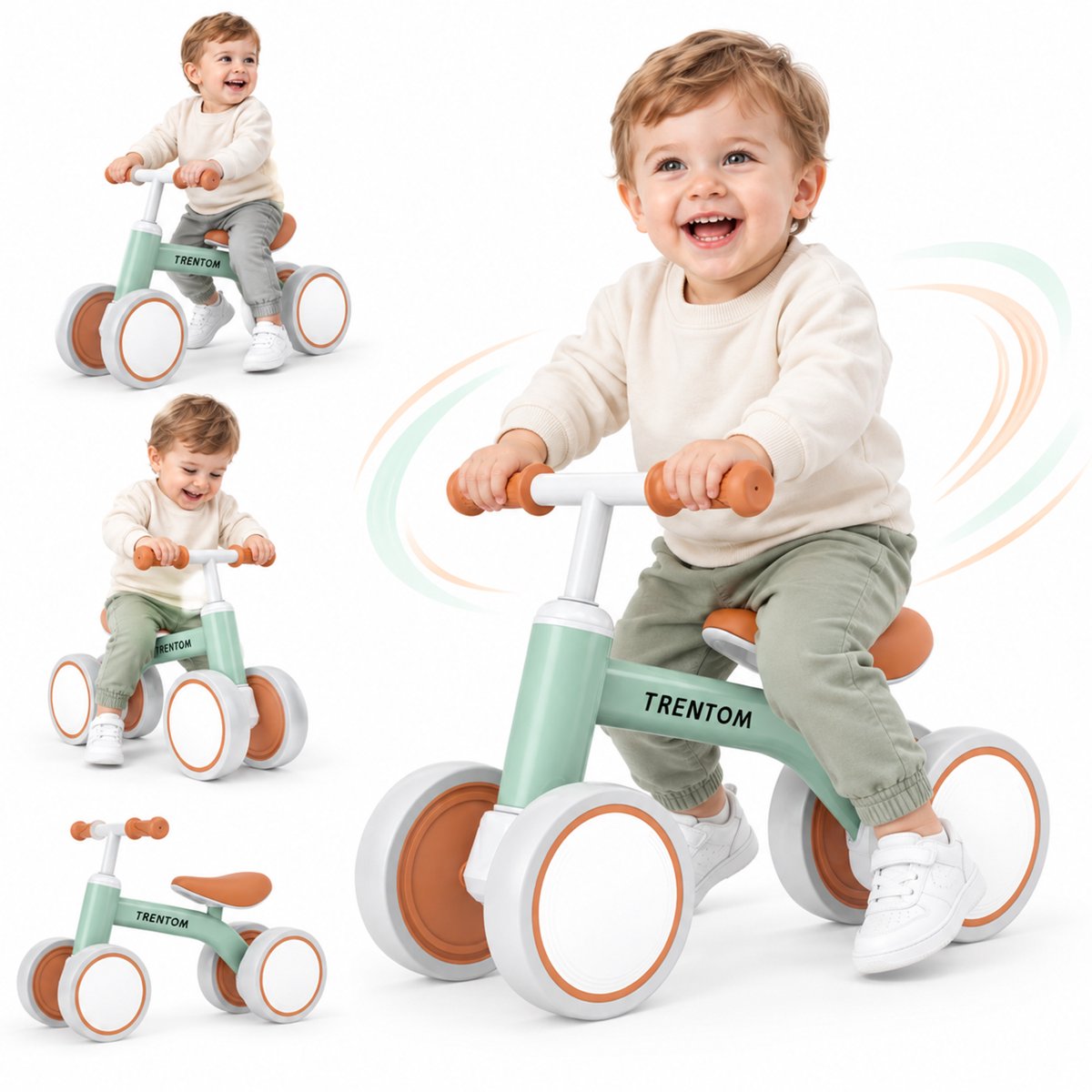 PIGLOG Balance Bike for First Rides, 4 Wheels, Adjustable Seat, Green
