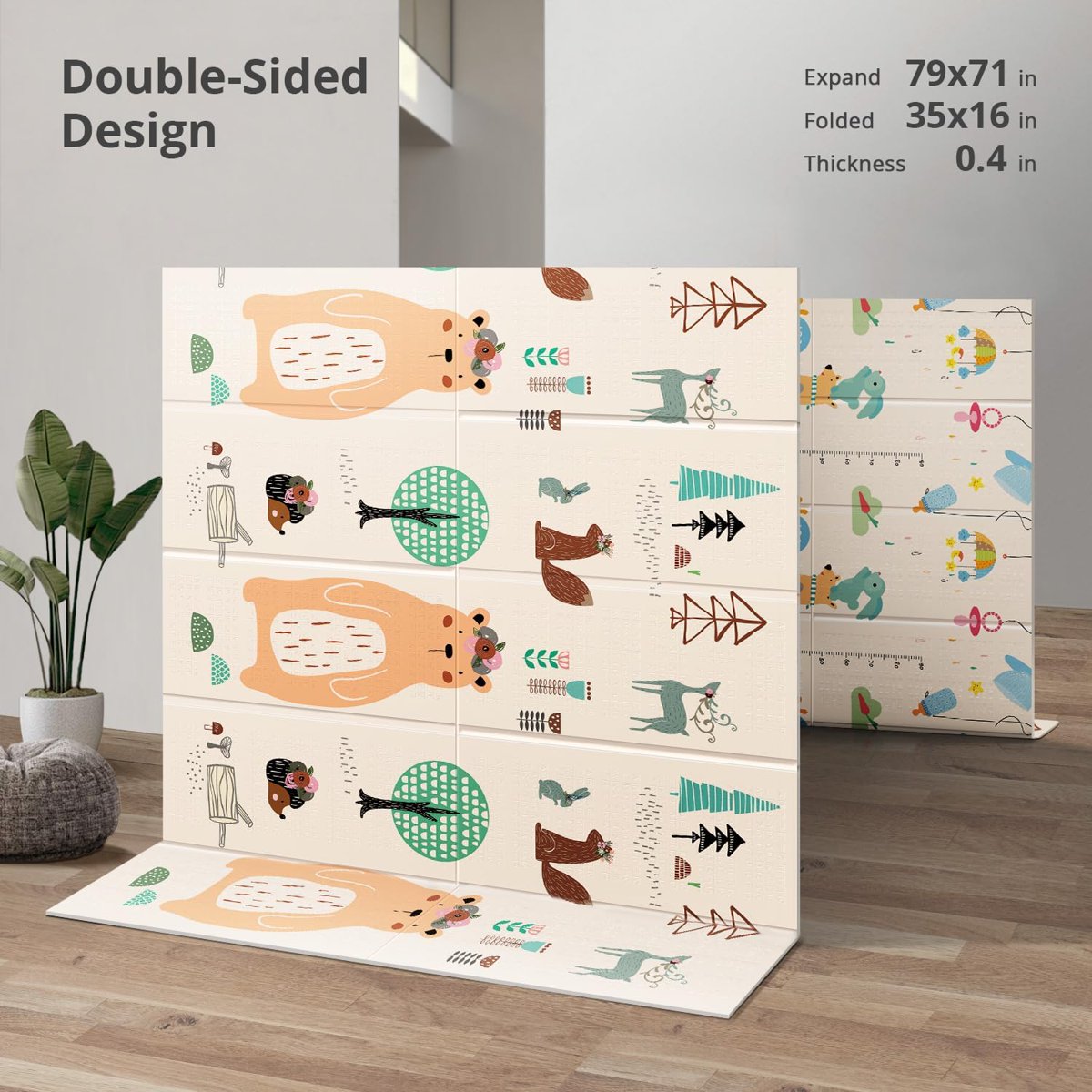 PIGLOG Baby Play Mat for Tummy Time, Foldable Bear Print, 79 x 71 in