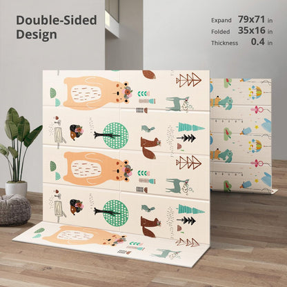 PIGLOG Baby Play Mat for Tummy Time, Foldable Bear Print, 79 x 71 in