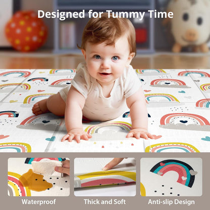 PIGLOG Baby Play Mat for Tummy Time, Foldable Rainbow, 59 x 59 in