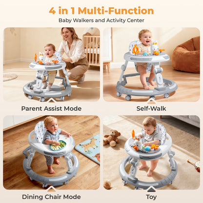 PIGLOG Baby Walker for Playtime, 4-in-1 Foldable with Adjustable Height