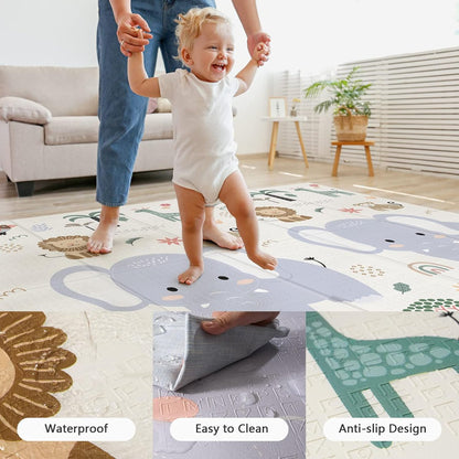 PIGLOG Baby Play Mat for Tummy Time, Foldable Jungle Friends, 79 x 71 in