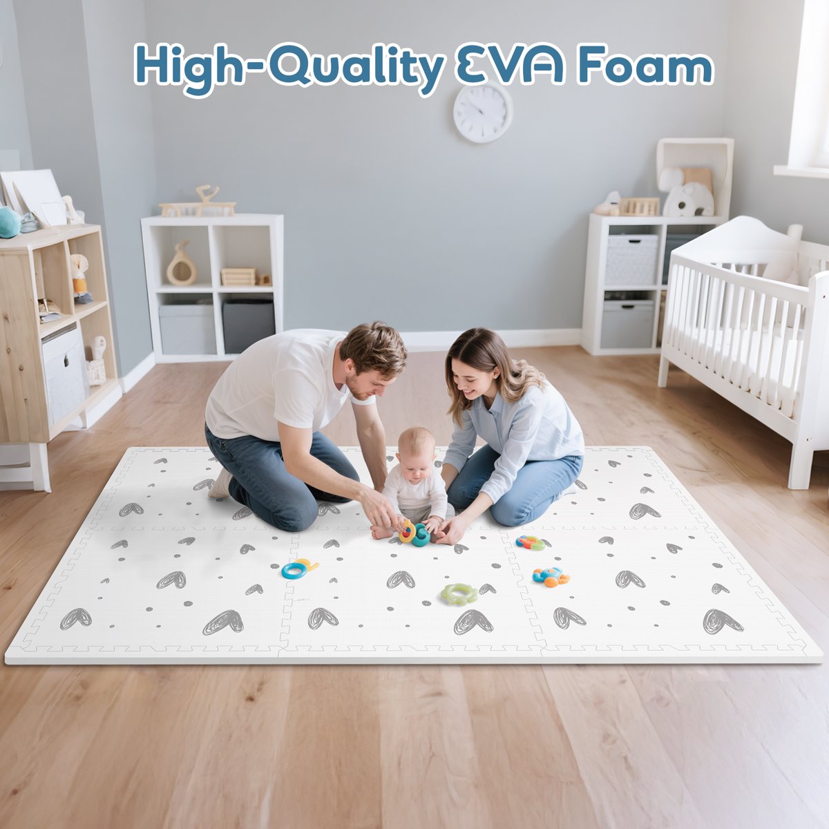 PIGLOG Baby Play Mat for Crawling, Love Print, 6 Foam Tiles, 72 x 48 in