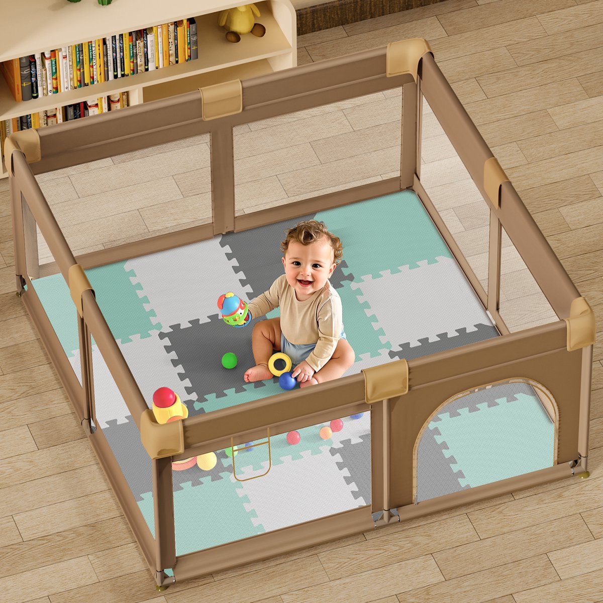 PIGLOG Foam Floor Tiles for Playrooms, 16 EVA Pieces, 47.2 x 47.2 in