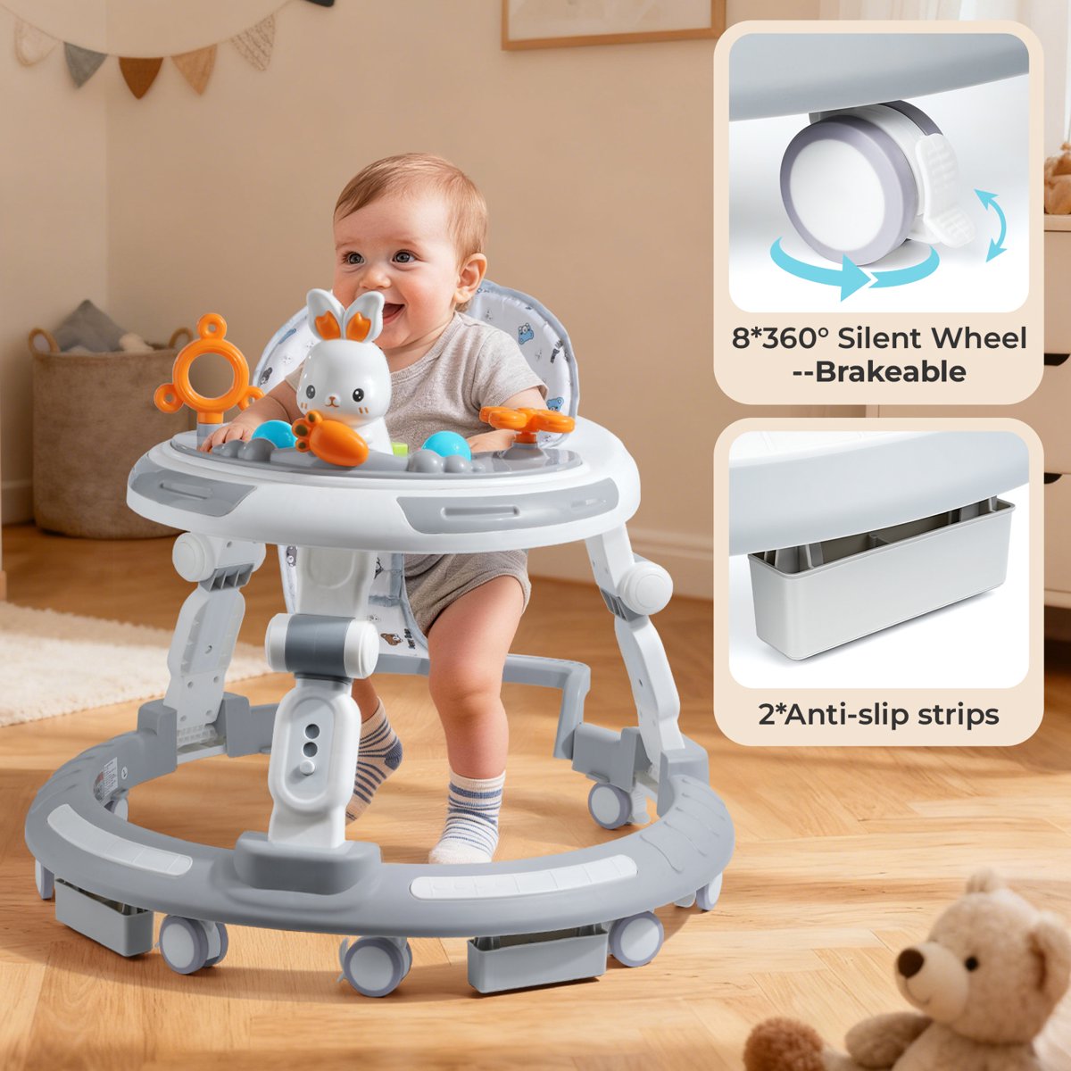 PIGLOG Baby Walker for Playtime, 4-in-1 Foldable with Adjustable Height