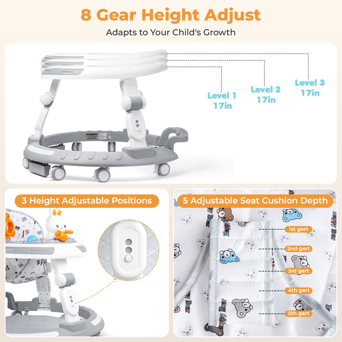 PIGLOG Baby Walker for Supervised Play, 4-in-1 Foldable Activity Center