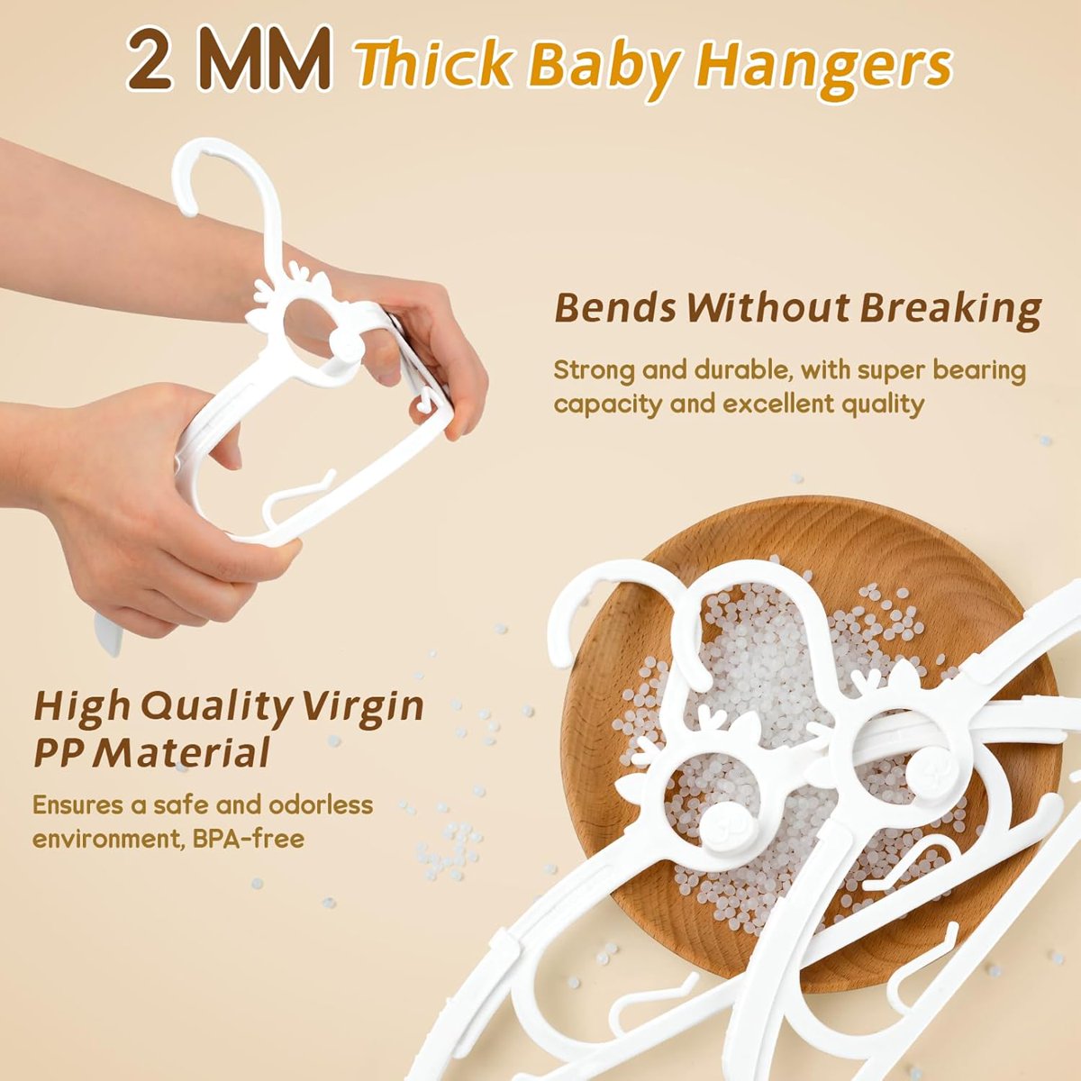 PIGLOG Baby Hangers for Nursery, 60-Pack Extendable, 11–14 in, White