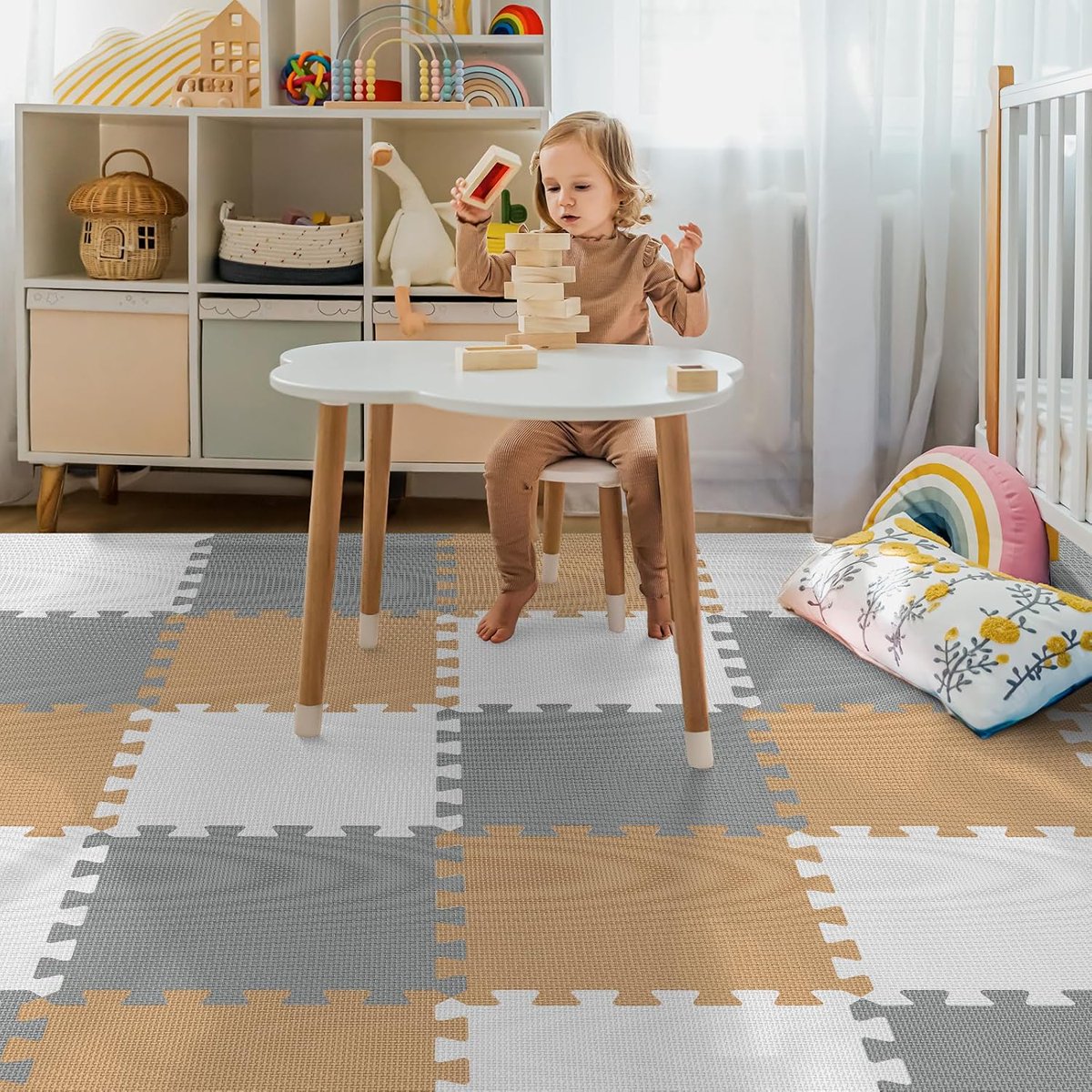 PIGLOG Foam Floor Tiles for Playrooms, 36 Interlocking Squares, 11.8 in