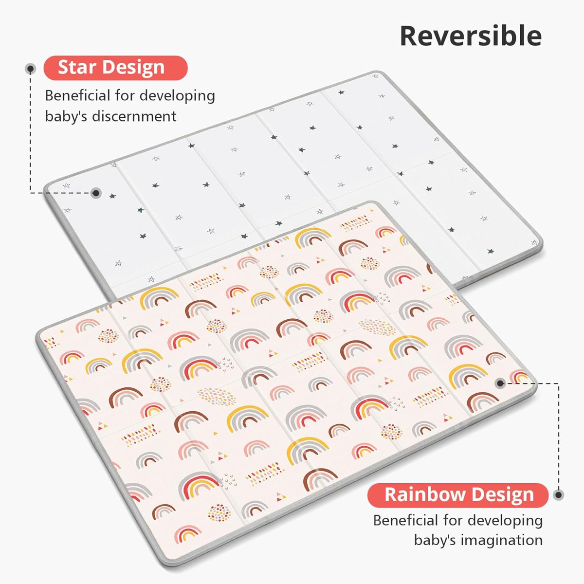 PIGLOG Baby Play Mat for Tummy Time, Foldable Rainbow & Stars, 79 x 71 in