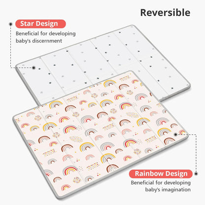 PIGLOG Baby Play Mat for Tummy Time, Foldable Rainbow & Stars, 79 x 71 in