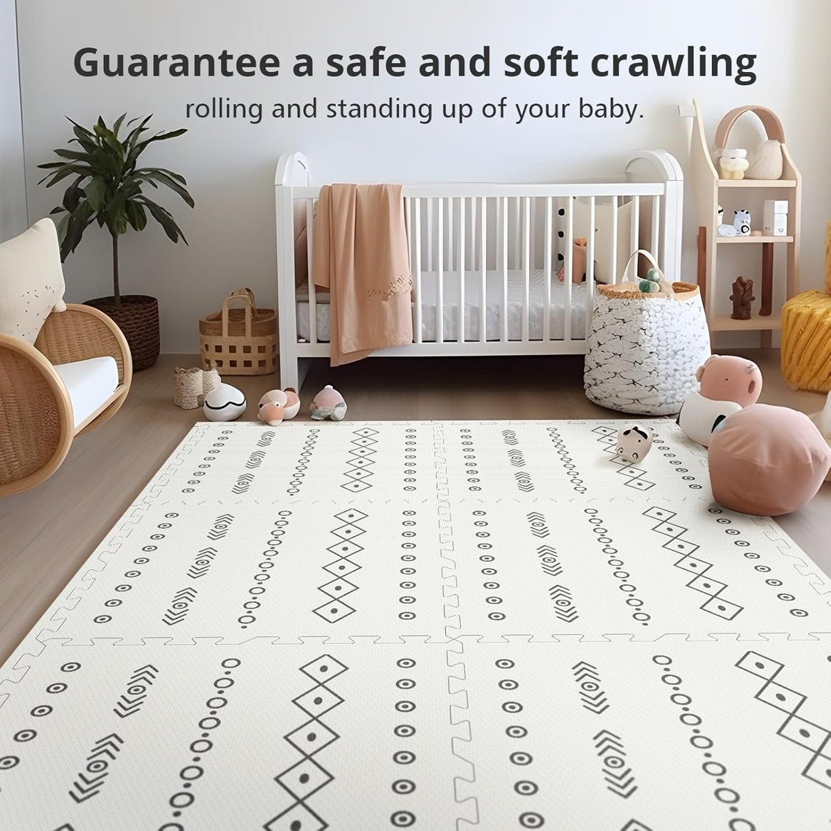 PIGLOG Baby Play Mat for Crawling, Bohemia Print, 6 Foam Tiles, 72 x 48 in