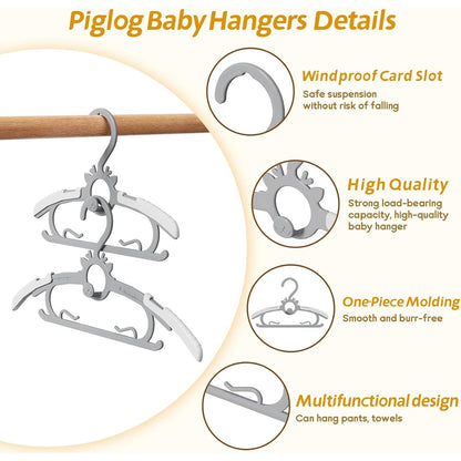 PIGLOG Baby Hangers for Nursery, 60-Pack Extendable, 11–14 in, Grey