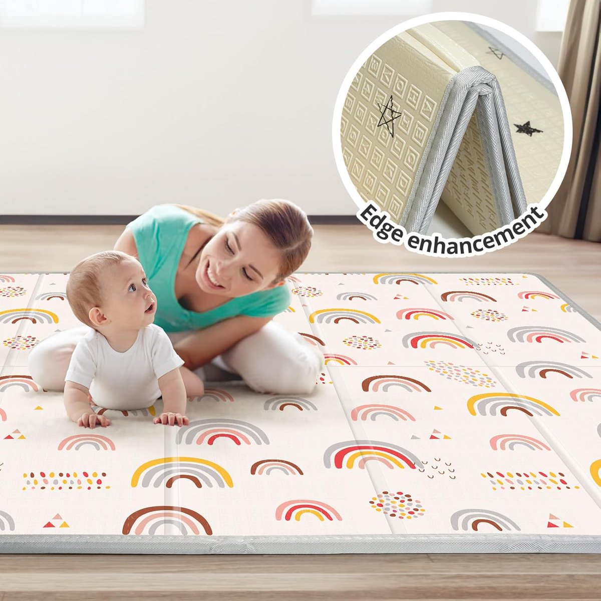 PIGLOG Baby Play Mat for Tummy Time, Foldable Rainbow Rain, 50 x 50 in