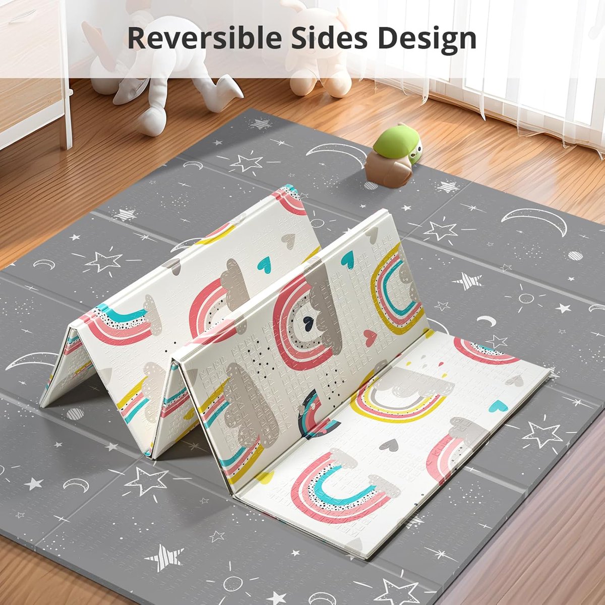 PIGLOG Baby Play Mat for Tummy Time, Foldable Rainbow, 59 x 59 in