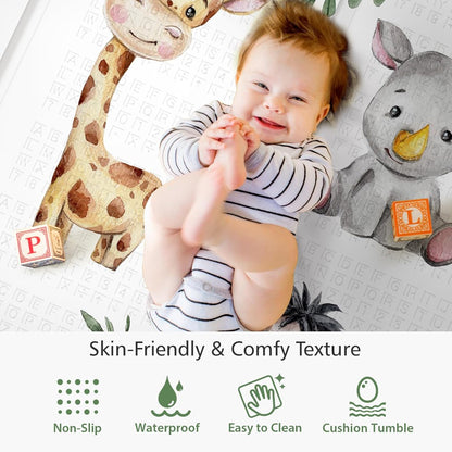PIGLOG Baby Play Mat for Tummy Time, Foldable Safari Friends, 79 x 71 in