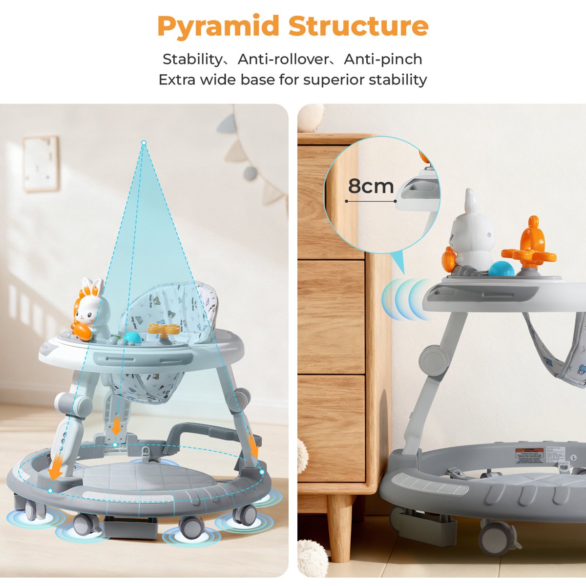 PIGLOG Baby Walker for Supervised Play, 4-in-1 Foldable Activity Center