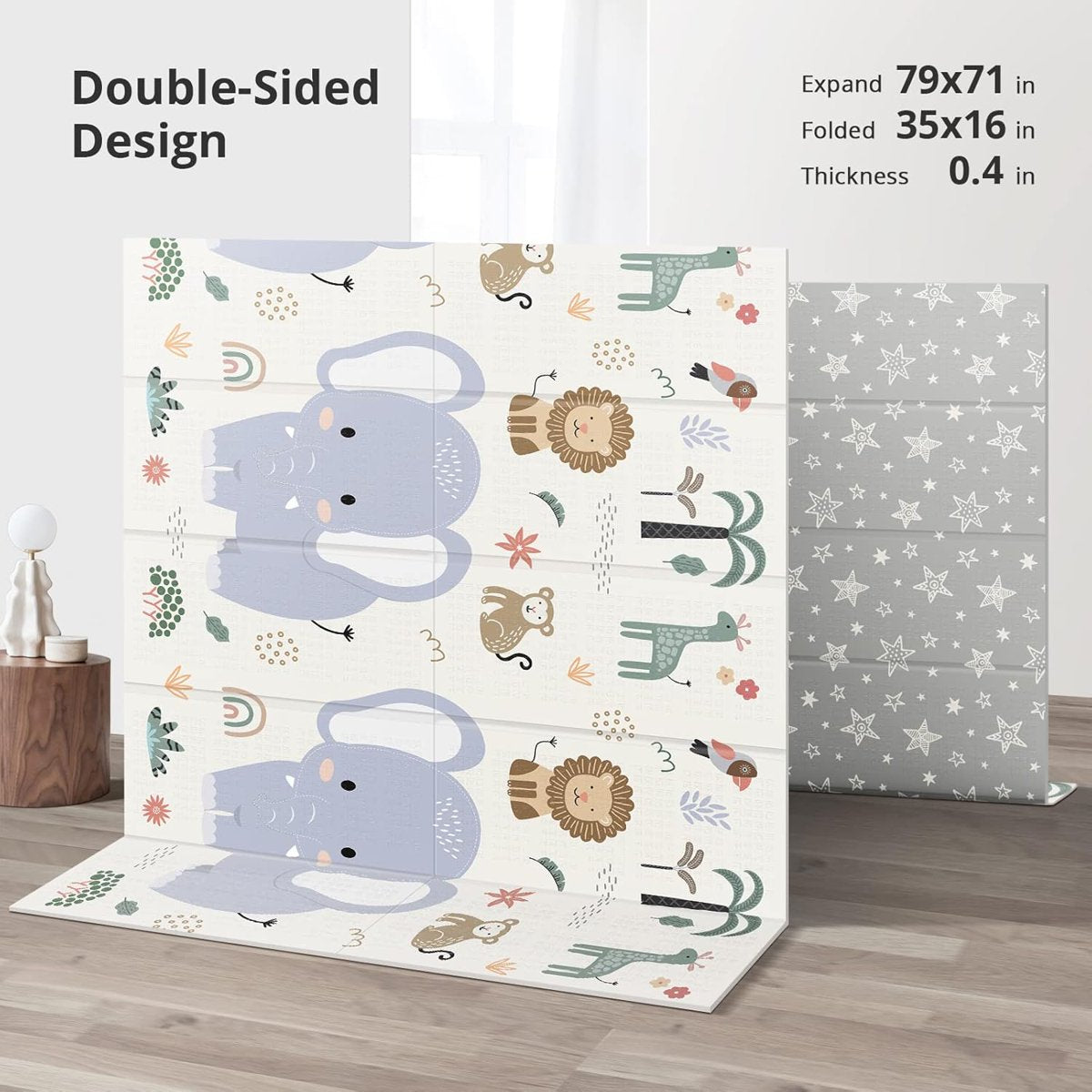 PIGLOG Baby Play Mat for Tummy Time, Foldable Jungle Friends, 79 x 71 in