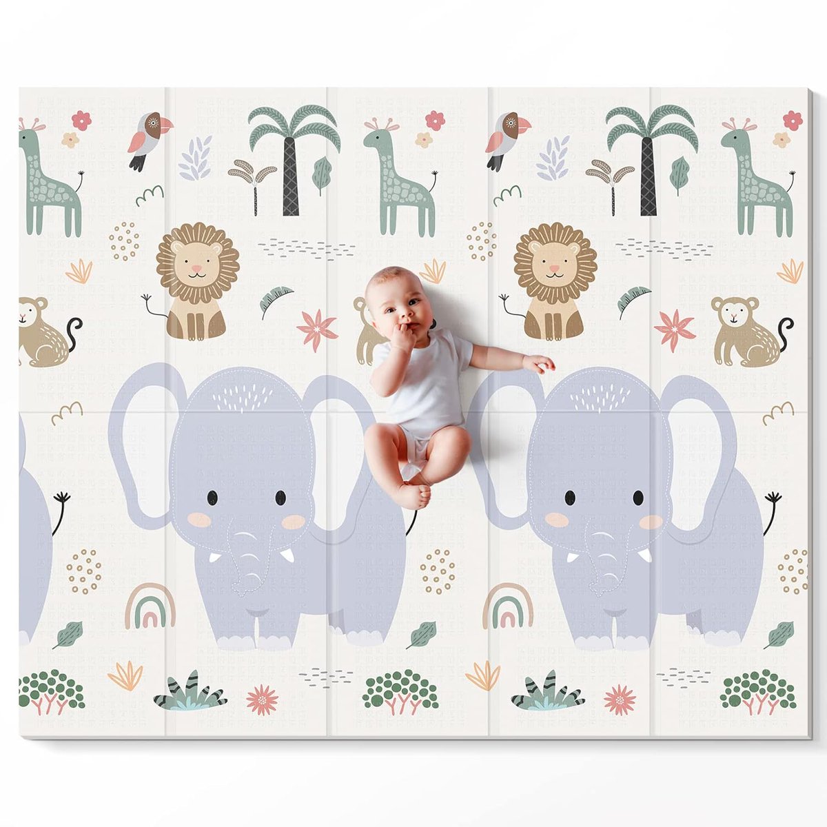 PIGLOG Baby Play Mat for Tummy Time, Foldable Jungle Friends, 79 x 71 in