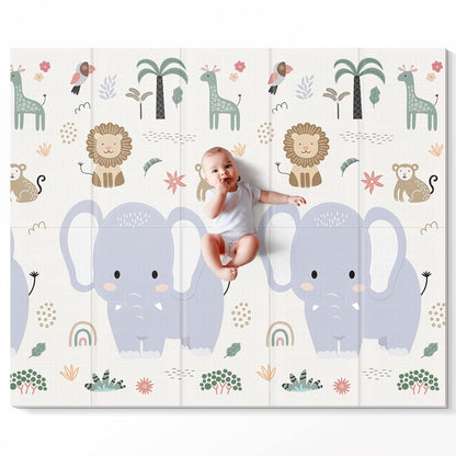 PIGLOG Baby Play Mat for Tummy Time, Foldable Jungle Friends, 79 x 71 in