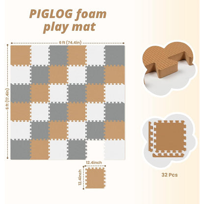 PIGLOG Foam Floor Tiles for Playrooms, 36 Interlocking Squares, 11.8 in