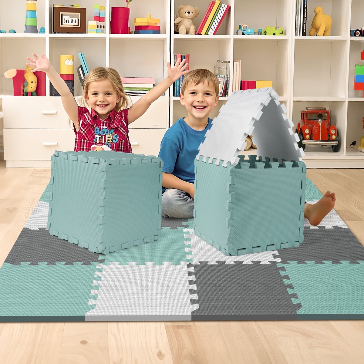 PIGLOG Foam Floor Tiles for Playrooms, 16 EVA Pieces, 47.2 x 47.2 in